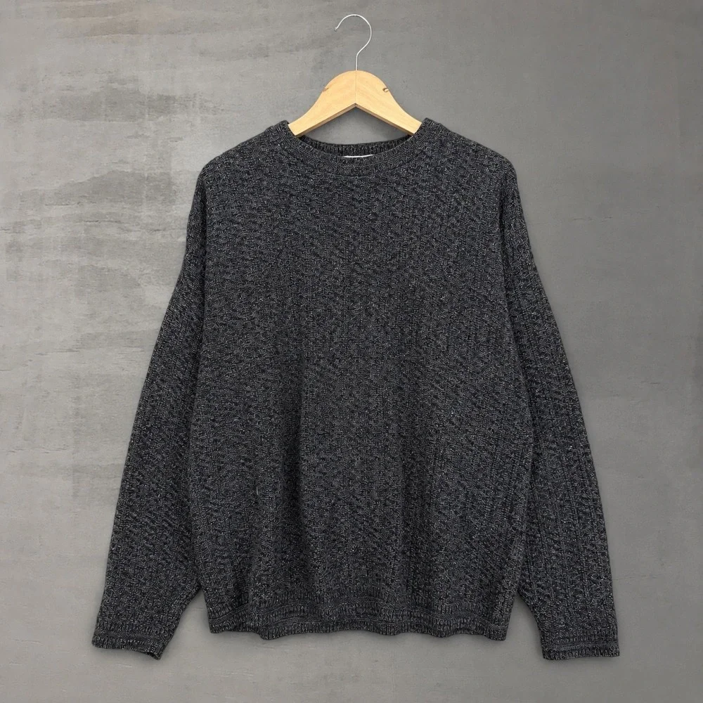 Vintage Bill Blass Sweater Charcoal Gray Chunky Knit Cotton Blend Pullover Large